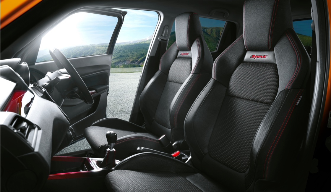 Swift Sport interior with sports inspired racing front seats