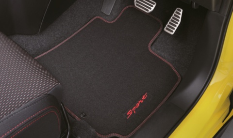 Swift Sport floor mat with Sport logo and red stitching