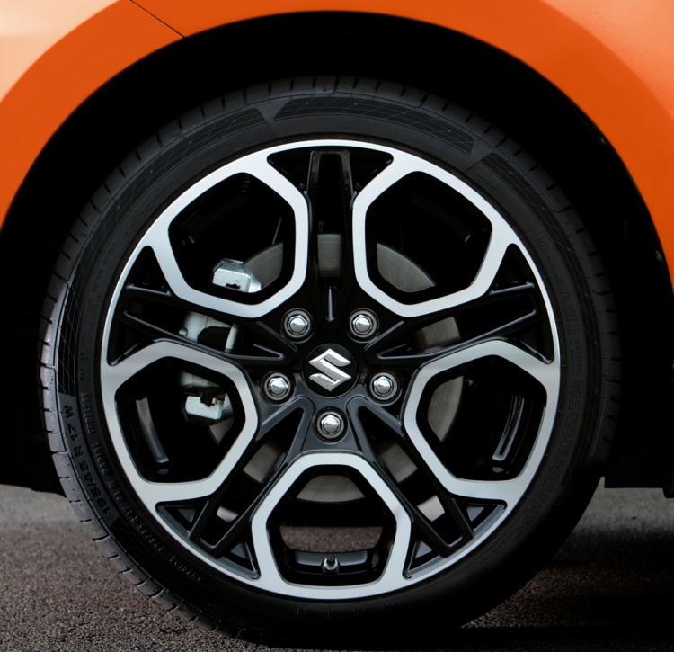 Close up of two tone alloy wheels on Swift Sport