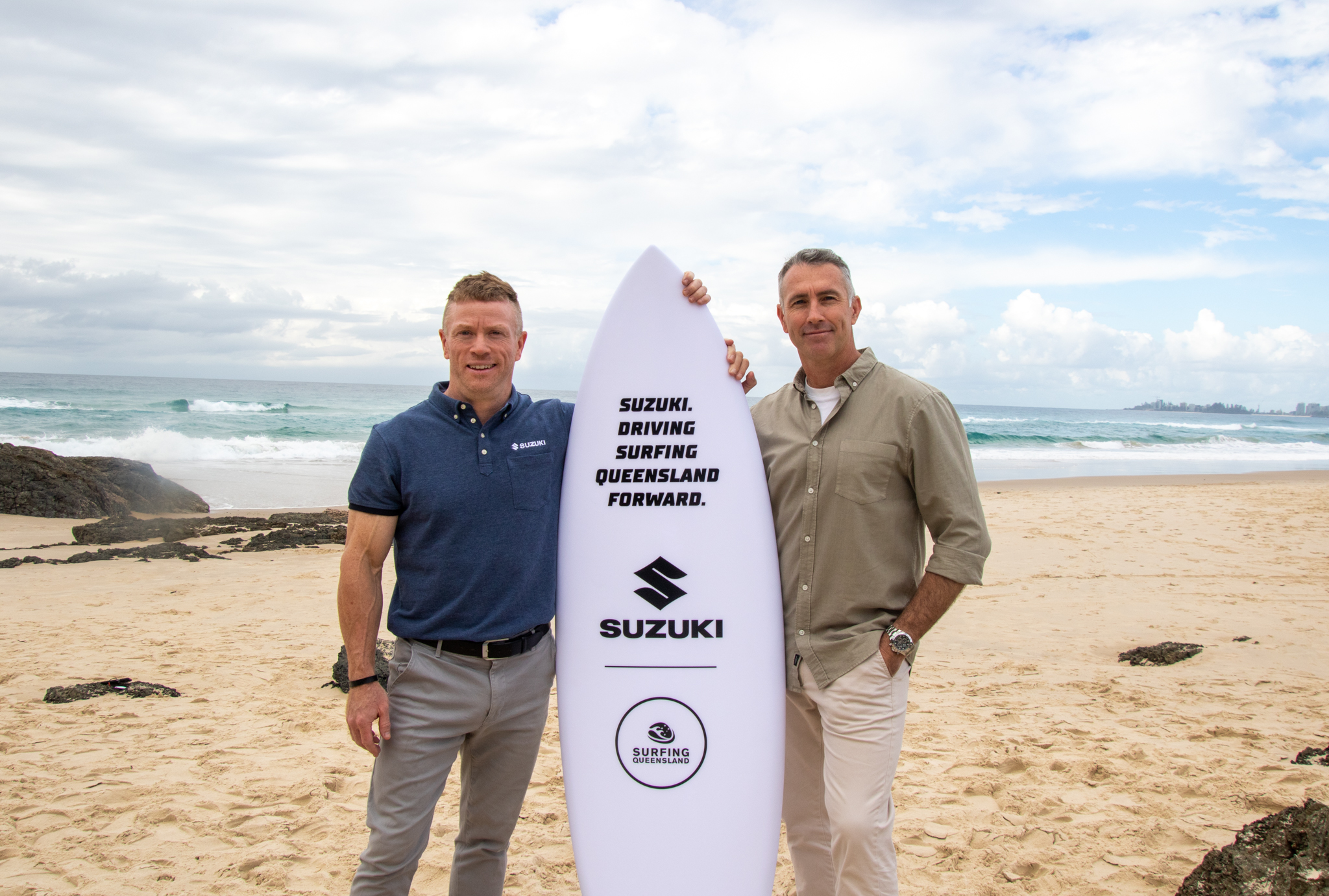 Suzuki Queensland Marketing Manager, Jake Tobin with Surfing Queensland Chief Executive Officer, Adam Yates