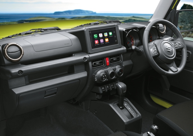 Jimny rugged dash features touchscreen infotainment system